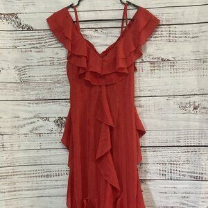 Pretty Little Thing Maxi Dress Women 6 Red Cold Shoulder Ruffle